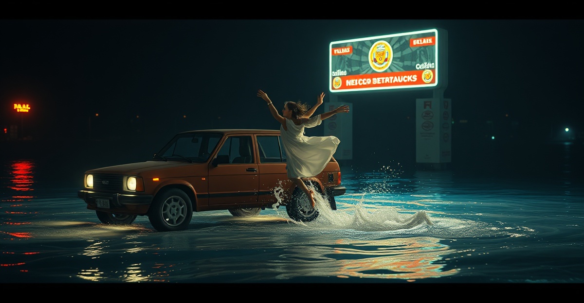 Mulher na chuva, pássaros em cerveja